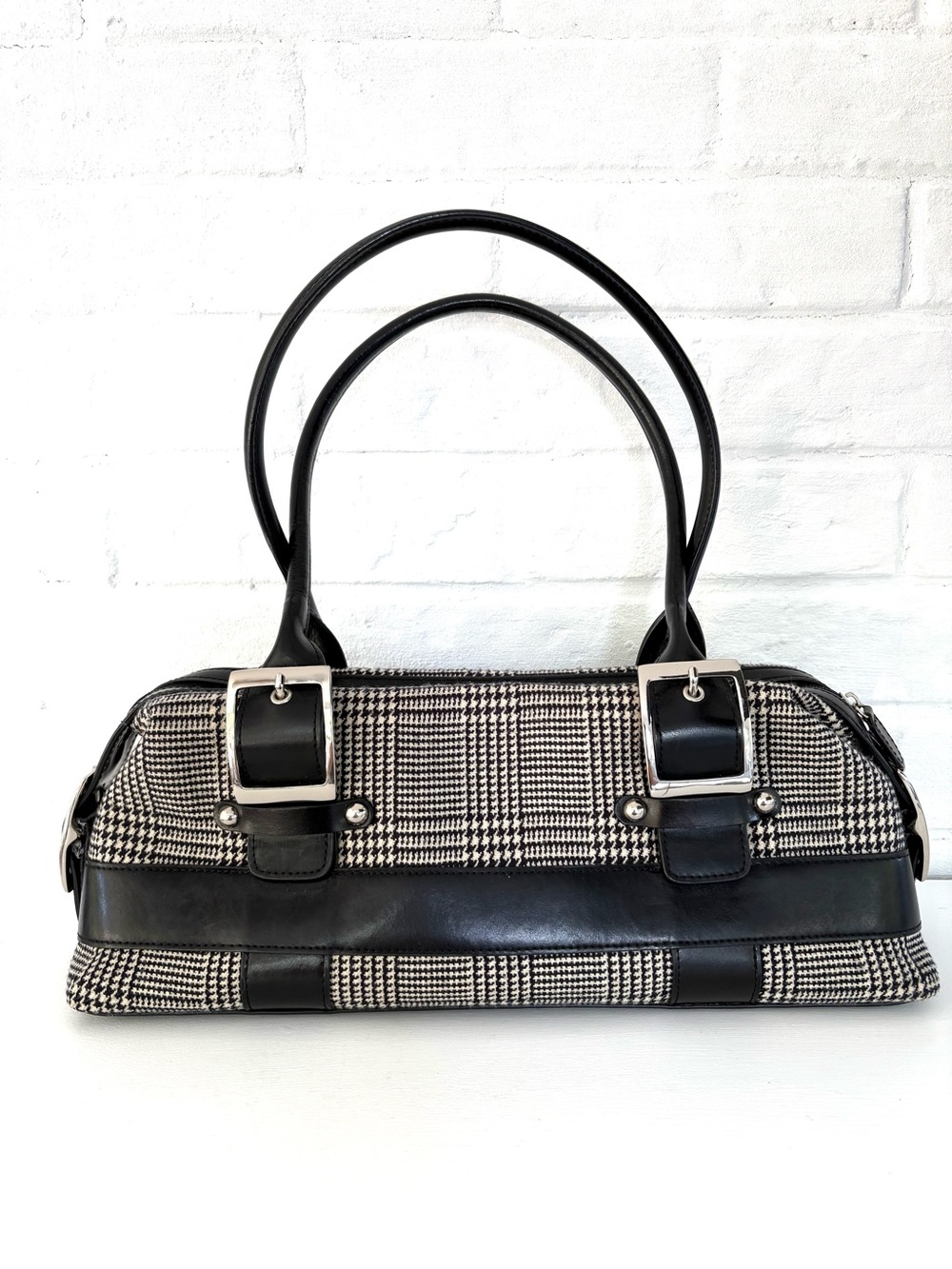 Vintage Wilsons Leather Houndstooth Shoulder Bag Purse